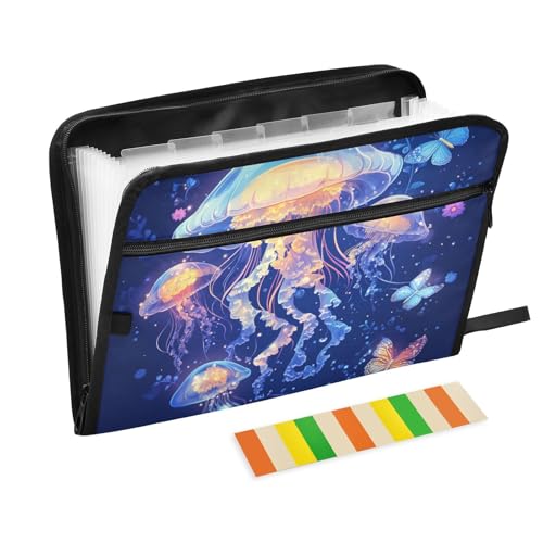 Dokumentenmappe mit Cartoon-Quallen, 13 Taschen, A4, Briefgröße mit Reißverschluss, für Aktenhüllen Dokumentenmappe mit Cartoon-Quallen, 13 Taschen, A4, Briefgröße mit Reißverschluss, für Aktenhüllen von voucong