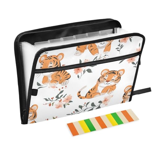 Dokumentenmappe mit Cartoon-Tigers-Motiv, 13 Fächer, A4, Briefgröße mit Reißverschluss, für Aktenordner, Fächermappe, Weiß Dokumentenmappe mit Cartoon-Tigers-Motiv, 13 Fächer, A4, Briefgröße mit Reißverschluss, für Aktenordner, Fächermappe, Weiß von voucong