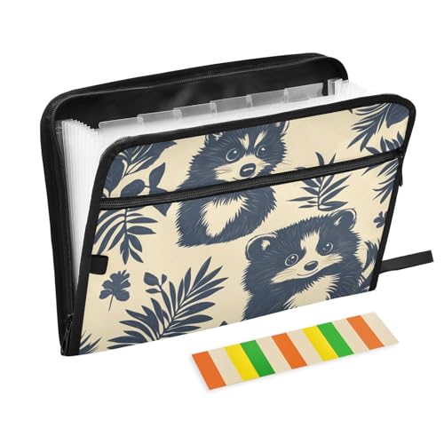 Dokumentenmappe mit Karikatur Waschbär, 13 Taschen, A4, Briefgröße mit Reißverschluss, für erweiterbare Aktenhüllen, Beige Dokumentenmappe mit Karikatur Waschbär, 13 Taschen, A4, Briefgröße mit Reißverschluss, für erweiterbare Aktenhüllen, Beige von voucong