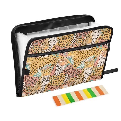 Dokumentenmappe mit Leopardenmuster, 13 Taschen, A4, Briefgröße mit Reißverschluss, für Papier-Organizer, Braun Dokumentenmappe mit Leopardenmuster, 13 Taschen, A4, Briefgröße mit Reißverschluss, für Papier-Organizer, Braun von voucong