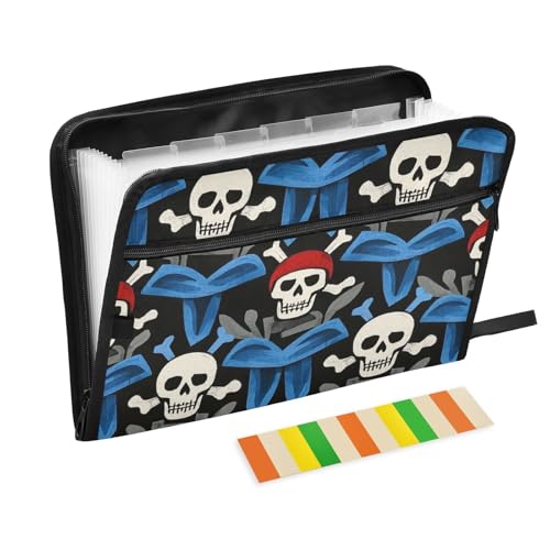 Dokumentenmappe mit Piratenschädelmotiv, 13 Fächer, A4, Briefgröße mit Reißverschluss, für Papier, Fächermappe, Weiß Dokumentenmappe mit Piratenschädelmotiv, 13 Fächer, A4, Briefgröße mit Reißverschluss, für Papier, Fächermappe, Weiß von voucong