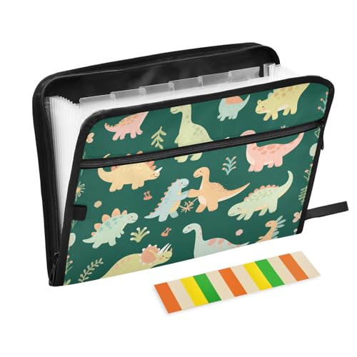 Dokumentenmappe mit niedlichem Cartoon-Dinosaurier-Motiv, 13 Fächer, A4, Briefgröße, mit Reißverschluss zum Aufhängen, erweiterbare Mappe, Grün Dokumentenmappe mit niedlichem Cartoon-Dinosaurier-Motiv, 13 Fächer, A4, Briefgröße, mit Reißverschluss zum Aufhängen, erweiterbare Mappe, Grün von voucong