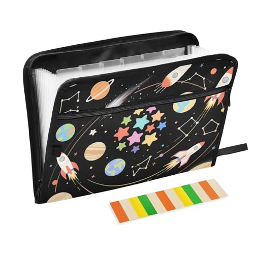 Dokumentenmappe mit niedlichem Cartoon-Galaxie-Motiv, erweiterbar, 13 Fächer, A4, Briefgröße mit Reißverschluss, für Papier, Fächermappe, Schwarz Dokumentenmappe mit niedlichem Cartoon-Galaxie-Motiv, erweiterbar, 13 Fächer, A4, Briefgröße mit Reißverschluss, für Papier, Fächermappe, Schwarz von voucong
