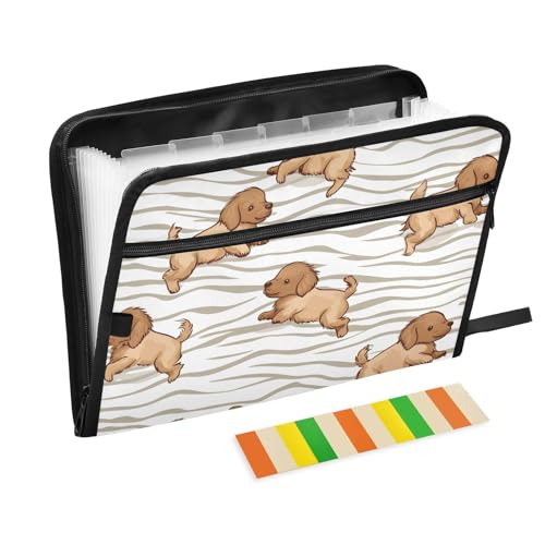 Dokumentenmappe mit niedlichem Cartoon-Motiv, Braun, Welpen, Tierstreifen, 13 Taschen, A4, Briefgröße mit Reißverschluss, für Ordner, Organizer mit Taschen Dokumentenmappe mit niedlichem Cartoon-Motiv, Braun, Welpen, Tierstreifen, 13 Taschen, A4, Briefgröße mit Reißverschluss, für Ordner, Organizer mit Taschen von voucong