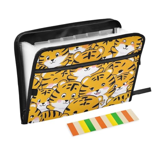 Dokumentenmappe mit niedlichem Cartoon-Tiger-Muster, 13 Taschen, A4, Briefgröße mit Reißverschluss, für Aktenordner, Jacke Dokumentenmappe mit niedlichem Cartoon-Tiger-Muster, 13 Taschen, A4, Briefgröße mit Reißverschluss, für Aktenordner, Jacke von voucong