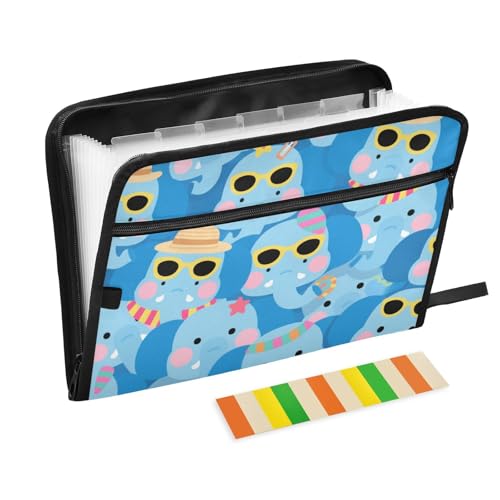 Dokumentenmappe mit niedlichem Elefantenmotiv, 13 Taschen, A4, Briefgröße mit Reißverschluss, für Akkordeon-Dokumente, Akkordeon-Dokumentenmappe, Fächermappe Dokumentenmappe mit niedlichem Elefantenmotiv, 13 Taschen, A4, Briefgröße mit Reißverschluss, für Akkordeon-Dokumente, Akkordeon-Dokumentenmappe, Fächermappe von voucong
