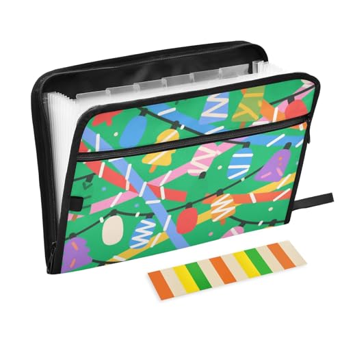 Dokumentenmappe mit niedlichem Weihnachtsmotiv, erweiterbar, 13 Fächer, A4, Briefgröße mit Reißverschluss, für Papier-Organizer, Ordner, Hellgrün von voucong