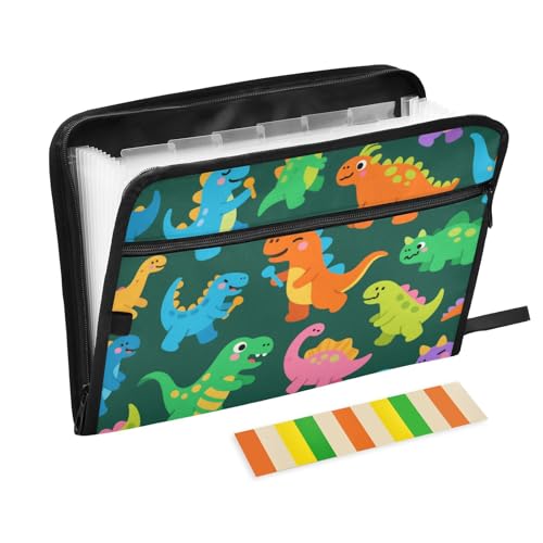 Dokumentenmappe mit niedlichem und buntem Dinosaurier-Motiv, erweiterbar, 13 Fächer, A4, Briefgröße, mit Reißverschluss zum Aufhängen, erweiterbare Datei Dokumentenmappe mit niedlichem und buntem Dinosaurier-Motiv, erweiterbar, 13 Fächer, A4, Briefgröße, mit Reißverschluss zum Aufhängen, erweiterbare Datei von voucong