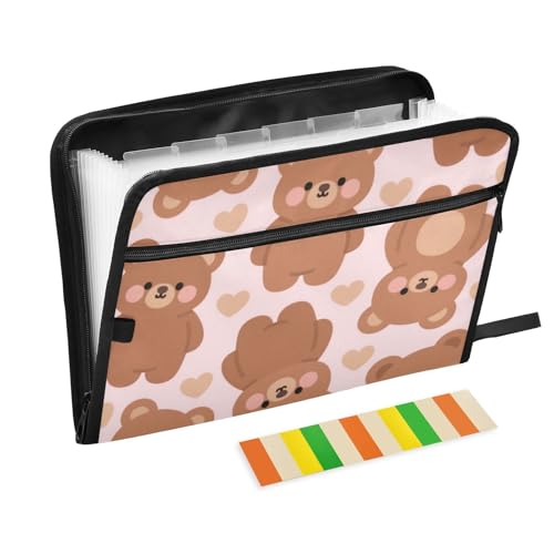 Dokumentenmappe mit süßem Braunbär, 13 Taschen, A4, Briefgröße mit Reißverschluss, für Akkordeon-Aktenordner Dokumentenmappe mit süßem Braunbär, 13 Taschen, A4, Briefgröße mit Reißverschluss, für Akkordeon-Aktenordner von voucong