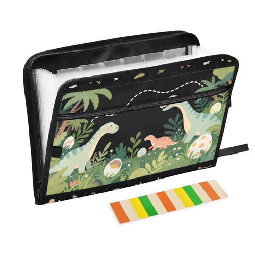 Dokumententasche mit niedlichem Cartoon-Dinosaurier-Motiv, 13 Taschen, A4, Briefgröße mit Reißverschluss, für Erweiterungsordner Dokumententasche mit niedlichem Cartoon-Dinosaurier-Motiv, 13 Taschen, A4, Briefgröße mit Reißverschluss, für Erweiterungsordner von voucong