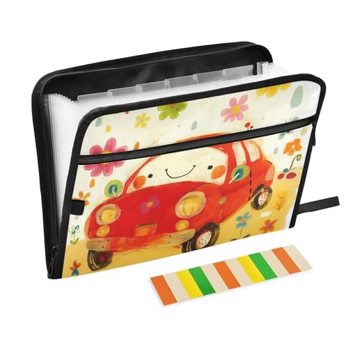 Doodle Zeichentrick-Ordner mit niedlichem Auto-Blumen-Design, bunt, erweiterbar, 13 Fächer, A4, Briefgröße mit Reißverschluss, für Aktenordner, Jacken Doodle Zeichentrick-Ordner mit niedlichem Auto-Blumen-Design, bunt, erweiterbar, 13 Fächer, A4, Briefgröße mit Reißverschluss, für Aktenordner, Jacken von voucong