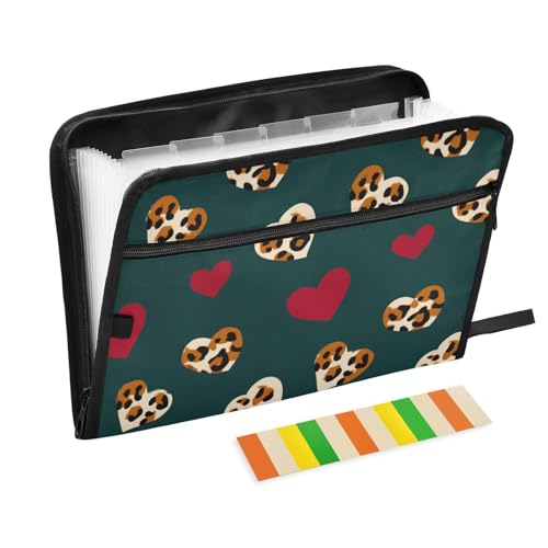 Dunkelgrünes Leopardenmuster, karminrotes Herz, Weihnachts-Organizer mit Taschen, 13 Taschen, A4, Briefgröße mit Reißverschluss, für Aktenordner Dunkelgrünes Leopardenmuster, karminrotes Herz, Weihnachts-Organizer mit Taschen, 13 Taschen, A4, Briefgröße mit Reißverschluss, für Aktenordner von voucong