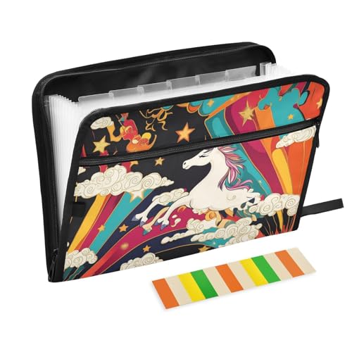 Einhörner Regenbogen Stern Aktenordner Jacken 13 Taschen A4 Briefgröße mit Reißverschluss für Aktenordner Jacke von voucong