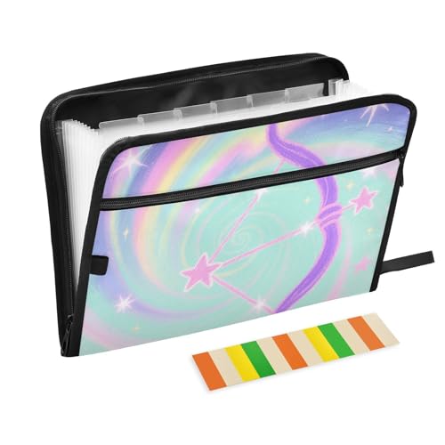 Erweiterbarer Aktenordner mit Regenbogen-Schütze und Sternen, 13 Fächer, A4, Briefgröße mit Reißverschluss, für Aktenordner, Fächermappe von voucong