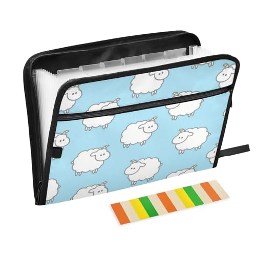 Erweiterbarer Ordner mit Cartoon-Schafen, 13 Taschen, A4, Briefgröße mit Reißverschluss, für Organizer, Aktenordner Erweiterbarer Ordner mit Cartoon-Schafen, 13 Taschen, A4, Briefgröße mit Reißverschluss, für Organizer, Aktenordner von voucong