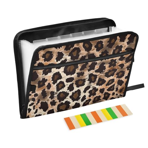 Erweiterungsmappe mit Leopardenmuster, 13 Fächer, A4, Briefgröße mit Reißverschluss, für Aktenordner mit Taschen, Braun Erweiterungsmappe mit Leopardenmuster, 13 Fächer, A4, Briefgröße mit Reißverschluss, für Aktenordner mit Taschen, Braun von voucong