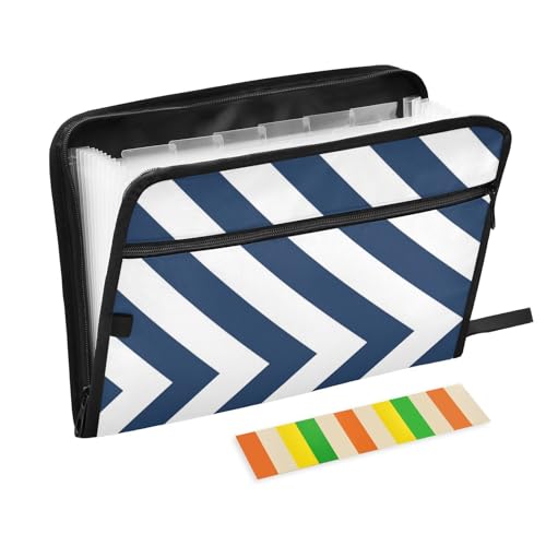 Fächermappe, Kunststoff, 13 Fächer, A4, Briefgröße mit Reißverschluss, Marineblau, gestreift, für Ordner mit Taschen Fächermappe, Kunststoff, 13 Fächer, A4, Briefgröße mit Reißverschluss, Marineblau, gestreift, für Ordner mit Taschen von voucong