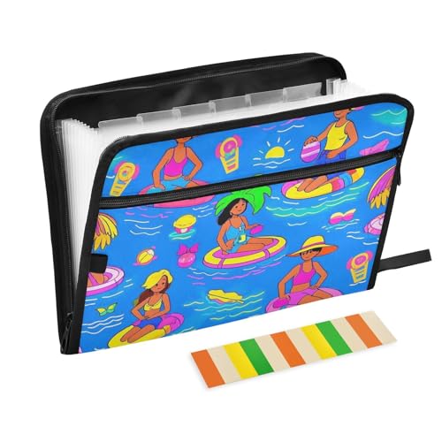Fächermappe, Motiv: Strandparty, Cartoon, Sommer, erweiterbar, 13 Fächer, A4, Briefgröße mit Reißverschluss, für Erweiterungsmappe Fächermappe, Motiv: Strandparty, Cartoon, Sommer, erweiterbar, 13 Fächer, A4, Briefgröße mit Reißverschluss, für Erweiterungsmappe von voucong
