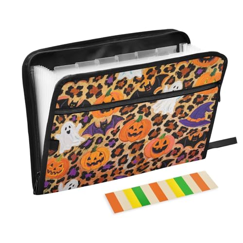 Fächermappe für Halloween, Leopardenmuster, Kürbis, 13 Fächer, A4, Briefformat, mit Reißverschluss, Orange Fächermappe für Halloween, Leopardenmuster, Kürbis, 13 Fächer, A4, Briefformat, mit Reißverschluss, Orange von voucong