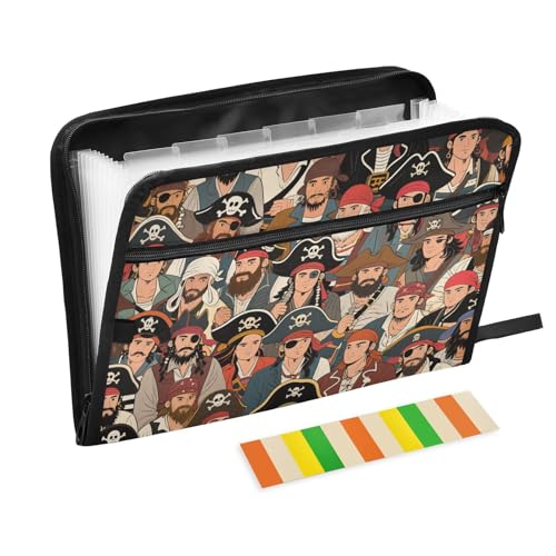 Fächermappe im Retro-Stil mit Piraten-Motiv, 13 Fächer, A4, Briefgröße mit Reißverschluss, für Ordner mit Taschen Fächermappe im Retro-Stil mit Piraten-Motiv, 13 Fächer, A4, Briefgröße mit Reißverschluss, für Ordner mit Taschen von voucong