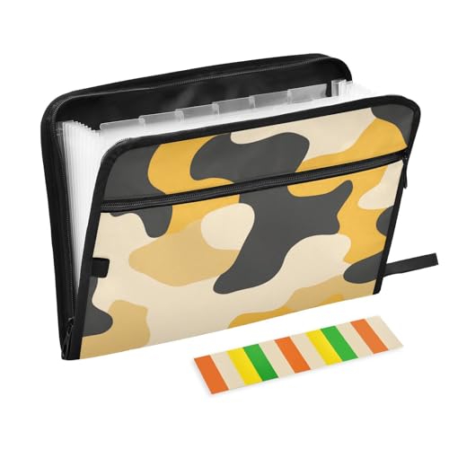 Fächermappe mit 13 Fächern, A4, Briefgröße, mit Reißverschluss, Tarnmuster, Gelb, Beige, für Aktenordner Fächermappe mit 13 Fächern, A4, Briefgröße, mit Reißverschluss, Tarnmuster, Gelb, Beige, für Aktenordner von voucong