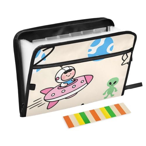 Fächermappe mit Cartoon-Illustration, Raketen, 13 Fächer, A4, Briefgröße mit Reißverschluss, für Fächermappen, Beige Fächermappe mit Cartoon-Illustration, Raketen, 13 Fächer, A4, Briefgröße mit Reißverschluss, für Fächermappen, Beige von voucong