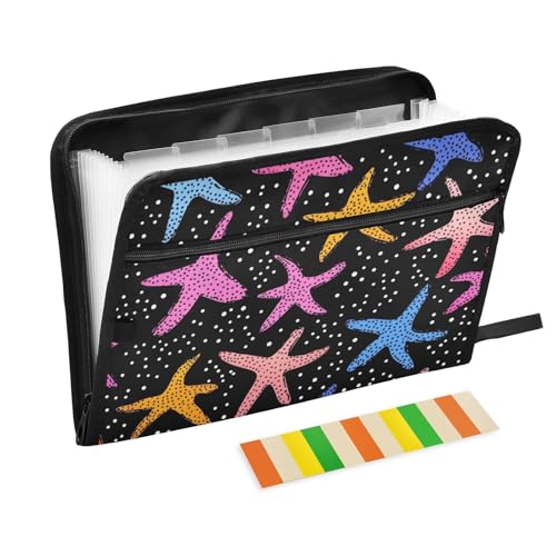 Fächermappe mit Cartoon-Motiv Seestern, 13 Taschen, A4, Briefgröße mit Reißverschluss, für Ordner mit Trennblättern, Schwarz Fächermappe mit Cartoon-Motiv Seestern, 13 Taschen, A4, Briefgröße mit Reißverschluss, für Ordner mit Trennblättern, Schwarz von voucong