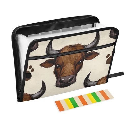 Fächermappe mit Cartoon-Tier-Kuh-Druck, mit Etiketten, 13 Taschen, A4, Briefgröße mit Reißverschluss, zum Erweitern von Hängeregistraturen Fächermappe mit Cartoon-Tier-Kuh-Druck, mit Etiketten, 13 Taschen, A4, Briefgröße mit Reißverschluss, zum Erweitern von Hängeregistraturen von voucong
