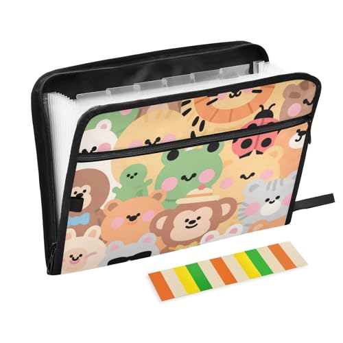Fächermappe mit Cartoon-Tiermotiven, 13 Fächer, A4, Briefgröße mit Reißverschluss, für Fächermappen, aus Kunststoff Fächermappe mit Cartoon-Tiermotiven, 13 Fächer, A4, Briefgröße mit Reißverschluss, für Fächermappen, aus Kunststoff von voucong
