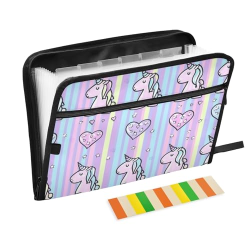 Fächermappe mit Einhörner-Motiv, 13 Fächer, A4, Briefgröße mit Reißverschluss, für Ordner mit Tasche Fächermappe mit Einhörner-Motiv, 13 Fächer, A4, Briefgröße mit Reißverschluss, für Ordner mit Tasche von voucong