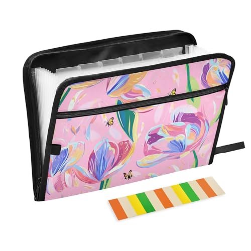 Fächermappe mit Etiketten, A4-Format, A4, mit Reißverschluss, zum Aufhängen von Aktenordnern, mit rosa Blumen, Cartoon-Blume, 13 Taschen Fächermappe mit Etiketten, A4-Format, A4, mit Reißverschluss, zum Aufhängen von Aktenordnern, mit rosa Blumen, Cartoon-Blume, 13 Taschen von voucong