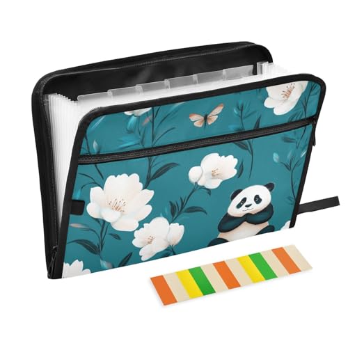 Fächermappe mit Etiketten, Motiv: niedlicher Panda-Blume, 13 Fächer, A4, Briefgröße mit Reißverschluss, für Ordner mit Tasche, Blaugrün Fächermappe mit Etiketten, Motiv: niedlicher Panda-Blume, 13 Fächer, A4, Briefgröße mit Reißverschluss, für Ordner mit Tasche, Blaugrün von voucong