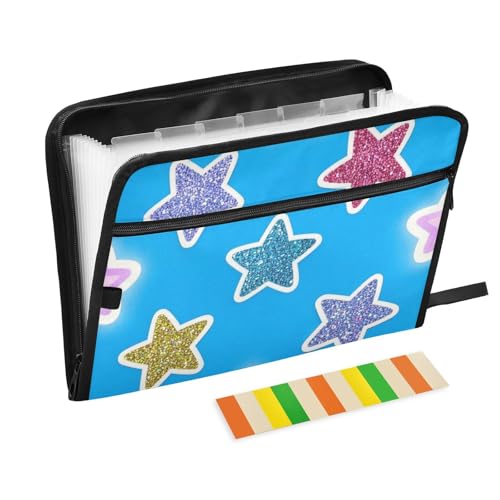 Fächermappe mit Glitzer-Cartoon-Stern, Akkordeon, 13 Fächer, A4, Briefgröße mit Reißverschluss, zum Erweitern von Akkordeons, Blau Fächermappe mit Glitzer-Cartoon-Stern, Akkordeon, 13 Fächer, A4, Briefgröße mit Reißverschluss, zum Erweitern von Akkordeons, Blau von voucong