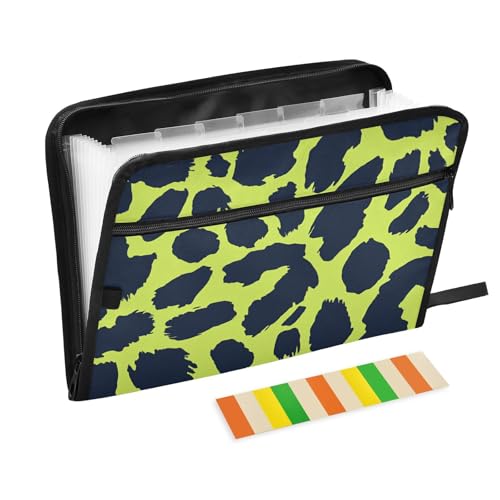 Fächermappe mit Leopardenmuster, 13 Fächer, A4, mit Reißverschluss, für Kunststoff-Aktenordner, Limettengrün und Marineblau Fächermappe mit Leopardenmuster, 13 Fächer, A4, mit Reißverschluss, für Kunststoff-Aktenordner, Limettengrün und Marineblau von voucong