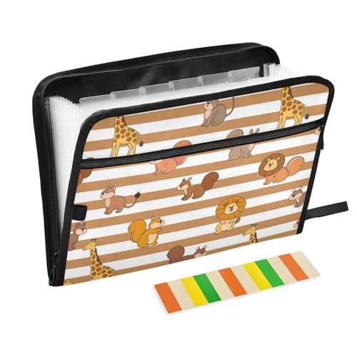 Fächermappe mit Löwenmotiv, 13 Fächer, A4, mit Reißverschluss, Braun / Weiß gestreift, für Bürobedarf Fächermappe mit Löwenmotiv, 13 Fächer, A4, mit Reißverschluss, Braun / Weiß gestreift, für Bürobedarf von voucong