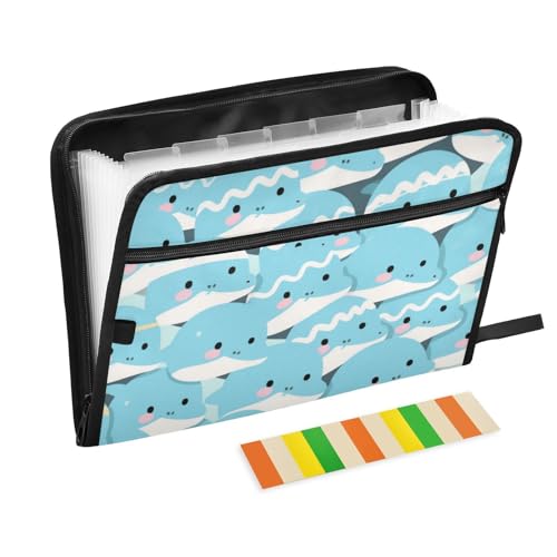 Fächermappe mit Trennblättern, A4, mit Reißverschluss, Motiv: süßer Delfin, Blau, 13 Fächer, A4 Fächermappe mit Trennblättern, A4, mit Reißverschluss, Motiv: süßer Delfin, Blau, 13 Fächer, A4 von voucong