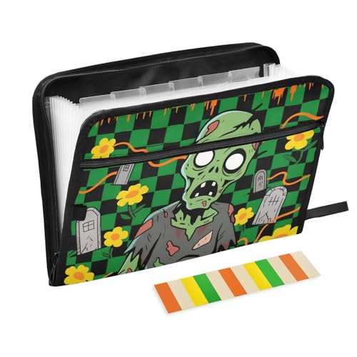 Fächermappe mit grünem Zombie, Halloween, kariert, 13 Fächer, A4, Briefgröße mit Reißverschluss, für Klassenzimmer, Zuhause, Büro, Reisen Fächermappe mit grünem Zombie, Halloween, kariert, 13 Fächer, A4, Briefgröße mit Reißverschluss, für Klassenzimmer, Zuhause, Büro, Reisen von voucong