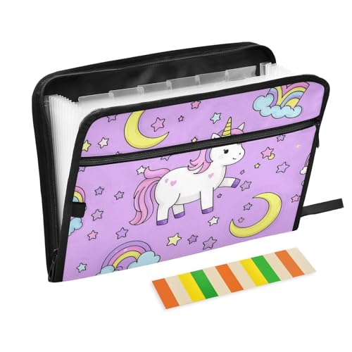 Fächermappe mit niedlichem Cartoon-Einhörner, Stern, Violett, Pfirsichfarben, 13 Taschen, A4, Briefgröße mit Reißverschluss, für Akkordeon-Dokumentenmappe, Fächermappe Fächermappe mit niedlichem Cartoon-Einhörner, Stern, Violett, Pfirsichfarben, 13 Taschen, A4, Briefgröße mit Reißverschluss, für Akkordeon-Dokumentenmappe, Fächermappe von voucong