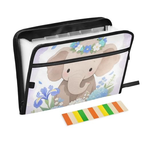 Fächermappe mit niedlichem Cartoon-Elefant, 13 Fächer, A4, Briefgröße mit Reißverschluss, zum Aufhängen von Aktenordnern, Violett Fächermappe mit niedlichem Cartoon-Elefant, 13 Fächer, A4, Briefgröße mit Reißverschluss, zum Aufhängen von Aktenordnern, Violett von voucong