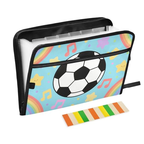 Fächermappe mit niedlichem Cartoon-Fußball-Musik-Design, 13 Fächer, A4, Briefgröße mit Reißverschluss, für Erweiterungsmappe, Blau Fächermappe mit niedlichem Cartoon-Fußball-Musik-Design, 13 Fächer, A4, Briefgröße mit Reißverschluss, für Erweiterungsmappe, Blau von voucong
