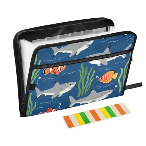 Fächermappe mit niedlichem Cartoon-Haifisch-Fisch, 13 Taschen, A4, Briefgröße mit Reißverschluss, zum Erweitern von Hängeregistraturen Fächermappe mit niedlichem Cartoon-Haifisch-Fisch, 13 Taschen, A4, Briefgröße mit Reißverschluss, zum Erweitern von Hängeregistraturen von voucong