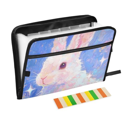 Fächermappe mit niedlichem Cartoon-Hasen-Motiv, 13 Fächer, A4, Briefgröße mit Reißverschluss, für Aktenordner mit Taschen Fächermappe mit niedlichem Cartoon-Hasen-Motiv, 13 Fächer, A4, Briefgröße mit Reißverschluss, für Aktenordner mit Taschen von voucong