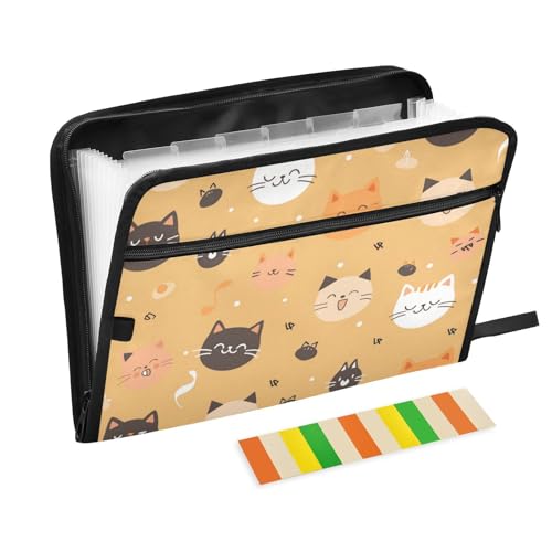 Fächermappe mit niedlichem Cartoon-Katzen-Motiv, mit Etiketten, 13 Taschen, A4, Briefgröße mit Reißverschluss, für Aktenordner, Organizer Fächermappe mit niedlichem Cartoon-Katzen-Motiv, mit Etiketten, 13 Taschen, A4, Briefgröße mit Reißverschluss, für Aktenordner, Organizer von voucong