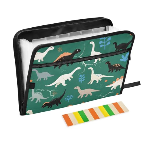 Fächermappe mit niedlichem Dinosaurier-Motiv, 13 Fächer, A4, Briefgröße, mit Reißverschluss, für Ordner für Dokumente, Grün Fächermappe mit niedlichem Dinosaurier-Motiv, 13 Fächer, A4, Briefgröße, mit Reißverschluss, für Ordner für Dokumente, Grün von voucong
