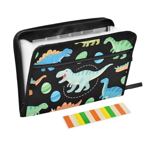 Fächermappe mit niedlichem Dinosaurier-Motiv, 13 Fächer, A4, Briefgröße, mit Reißverschluss, zum Erweitern von Hängemappen, Schwarz Fächermappe mit niedlichem Dinosaurier-Motiv, 13 Fächer, A4, Briefgröße, mit Reißverschluss, zum Erweitern von Hängemappen, Schwarz von voucong