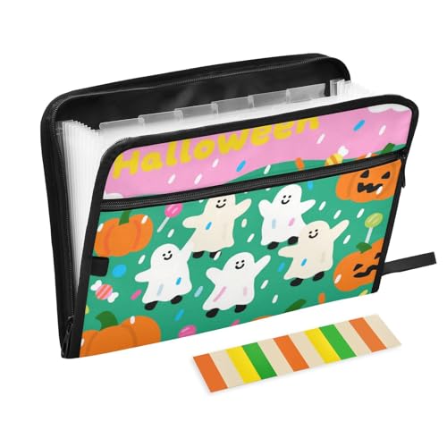 Fächermappe mit niedlichem Halloween-Kürbis-Motiv, Akkordeon, 13 Fächer, A4, Briefgröße mit Reißverschluss, für erweiterbaren Aktenordner, Organizer von voucong