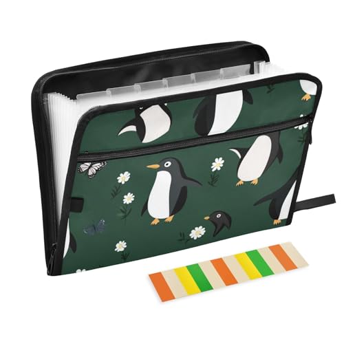 Fächermappe mit niedlichem Pinguin-Motiv, 13 Fächer, A4, Briefgröße mit Reißverschluss, für breite Aktenordner Fächermappe mit niedlichem Pinguin-Motiv, 13 Fächer, A4, Briefgröße mit Reißverschluss, für breite Aktenordner von voucong