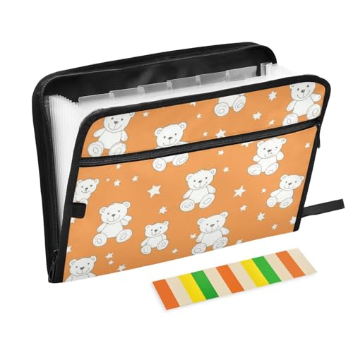 Fächermappe mit niedlichem Teddybär, Sternen, 13 Fächer, A4, Briefgröße mit Reißverschluss, mit Tasche Fächermappe mit niedlichem Teddybär, Sternen, 13 Fächer, A4, Briefgröße mit Reißverschluss, mit Tasche von voucong