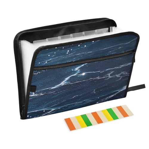 Falscher Glitzer-Marmor-Marmor-Mappe, marineblau, mit Trennblättern, 13 Taschen, A4, Briefgröße mit Reißverschluss, für Bürobedarf Falscher Glitzer-Marmor-Marmor-Mappe, marineblau, mit Trennblättern, 13 Taschen, A4, Briefgröße mit Reißverschluss, für Bürobedarf von voucong