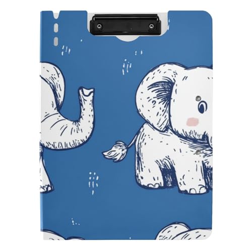 Faltbare Klemmbretter, Cartoon-Motiv, weiß, niedliche Elefanten, A4-Klemmbrett mit Padfolio, zwei Metall-Clips, Stifthalter, Still-Clipboard mit festem Einband Faltbare Klemmbretter, Cartoon-Motiv, weiß, niedliche Elefanten, A4-Klemmbrett mit Padfolio, zwei Metall-Clips, Stifthalter, Still-Clipboard mit festem Einband von voucong